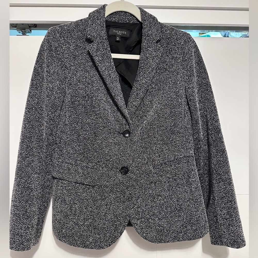 Talbots Classic Black and White Herringbone Blazer